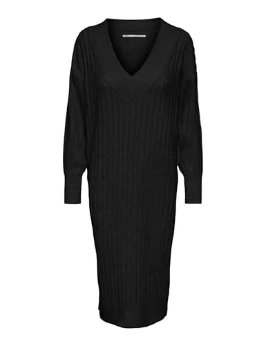 ONLY Strickkleid in Schwarz - V-Ausschnitt - Kleider mit elegantem V-Ausschnitt und modischem Rippstrick. Ideal für lässige Anlässe und bequem zu tragen.