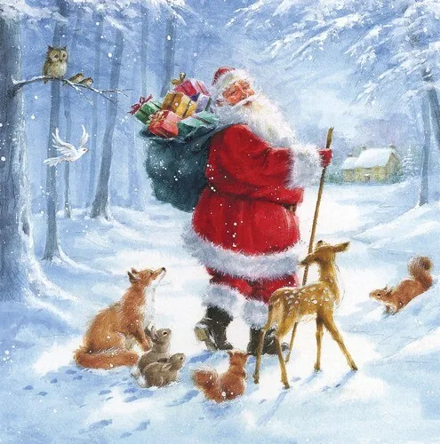 Servietten Santas Gifts for Animals Tiere Weihnachten Santa Tischdeko 33x33cm 20
