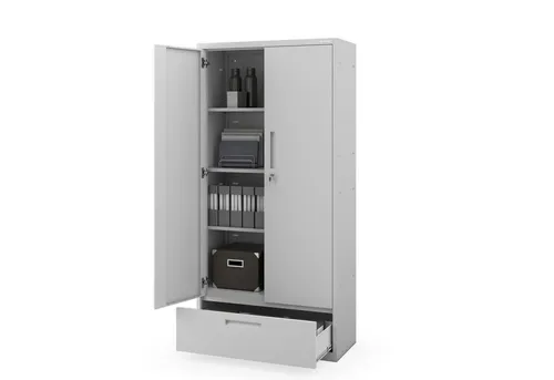 Jan Nowak Aktenschrank MEGAN 90 cm mit 1 Schublade, abschließbar - Robuster Metall-Aktenschrank mit 4 Böden und abschließbarer Schublade. Ideal für Büros, mit PZH-zertifizierter Qualität und einfachem Aufbau.
