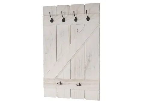 BERLINLODGE Wandgarderobe 6 Haken Weiß Shabby - Stilvolle Wandgarderobe im Landhausstil mit 6 Haken für optimale Ordnung. Flexibel anpassbare Haken und robustes Paulowniaholz machen sie ideal für Flur und Schlafzimmer.