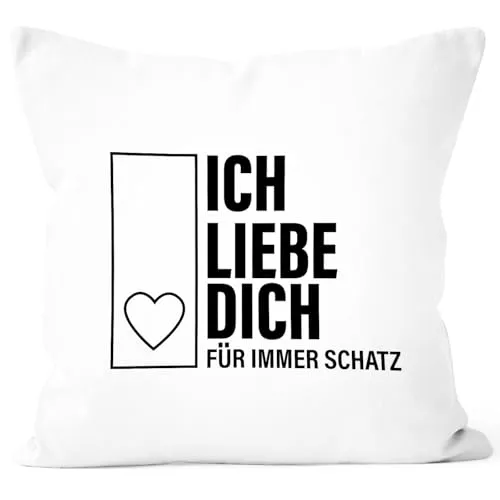 Autiga Ich Liebe Dich Geschenk-Kissenbezug für Immer Schatz Weiss 40cm x 40cm