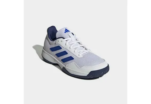 adidas Tennisschuhe Gamespec Allcourt Kinder - Komfort und Grip in Weiß/Blau - Sneaker für Kinder, optimiert für Tennis mit atmungsaktivem Mesh-Obermaterial und Gummiaußensohle für besten Grip. Ideal für Training und Matches!