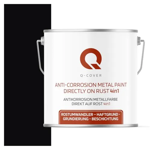 Q-COVER ANTIKORROSION METALLFARBE DIREKT AUF ROSR 4 IN 1 Tiefschwarz RAL 9005 5L HALBMATT ANTI-ROST METALLSCHUTZLACK METALLLACK METALLSCHUTZFARBE RAL FARBE FÜR METALL