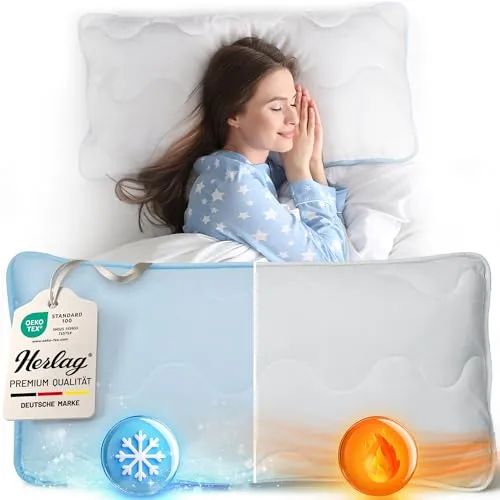 Herlag Kopfkissen 40x80cm - 2-in-1 Wendbares Kissen mit Sommer- & Winterseite - Ganzjahreskissen mit Reißverschluss - Füllmenge anpassbar für dauerhaftes Volumen - Waschbar & trocknergeeignet