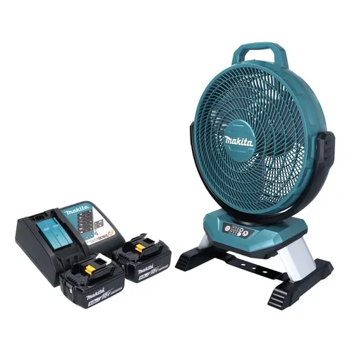 Makita DCF 301 RT Akku Ventilator mit 2x Akku 5,0 Ah - Ventilator für unterwegs, 18 V leistungsstark mit 33 cm Durchmesser, inklusive 2 Akkus und Ladegerät – ideal für Baustellen und Outdoor-Aktivitäten.