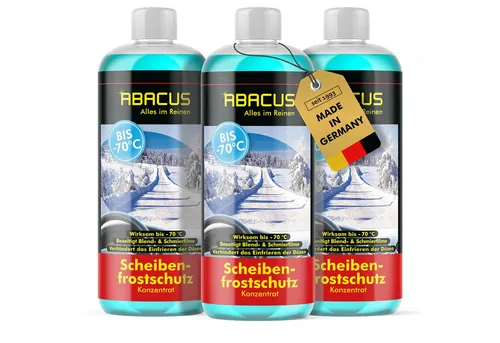 ABACUS Scheibenfrostschutz Scheibenfrostschutz bis -70 °C Frostschutzmittel Konzentrat, 3 l, Wirkt bis -70 °C, 3 St., Sicher für alle Materialien, Lacke & Dichtungen, Reinigt ohne zu schmieren