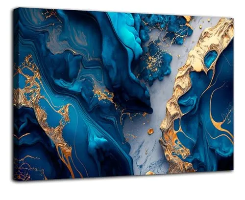 Visario Leinwandbild 120x80 cm 5044 XXL Wandbild golden blaue Schönheit Modern Kunstdruck auf Leinwand fertig aufgespannt echter Holzrahmen Zackenaufhänger Dekoration Wohnzimmer Schlafzimmer Büro