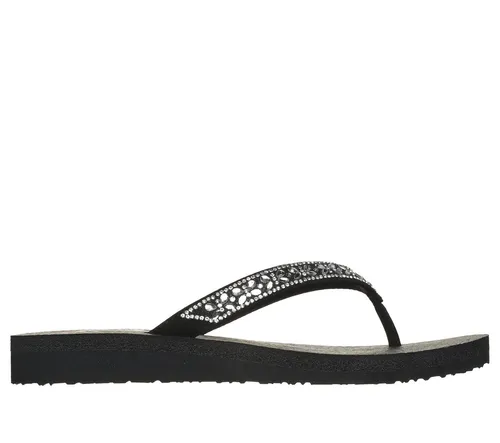 Skechers Zehentrenner Damen MEDITATION-BUTTERFLY GARDEN Schwarz 40 EU - Modische Pantoletten mit veganem Obermaterial und schickem Schmetterlingsdesign, gepolstert mit Yoga Foam für höchsten Komfort und ideales Tragegefühl.