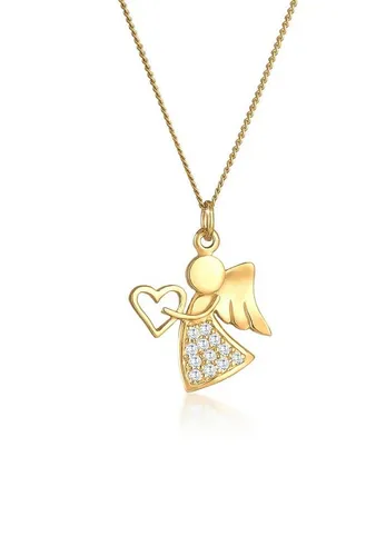 Damen Halskette mit Engel Herz Symbol Anhängern - Ketten für Damen, elegante vergoldete 925 Sterling Silber Kette mit Zirkonia Kristallen, perfekter Glücksbringer und ideales Geschenk für besondere Anlässe.