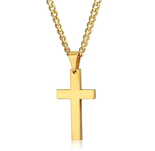 Kreuz Anhänger Edelstahl Kreuzanhänger mit 55cm Halskette für Herren Damen Frauen,silber schwarz gold (silber) (silber) (gold 5cm*3cm)