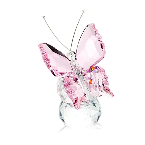 H&D Kristall Fliegend Schmetterling mit Glas Base Figurensammlung Schnitt Glas Ornament Statue Tier Sammler Briefbeschwerer Rosa