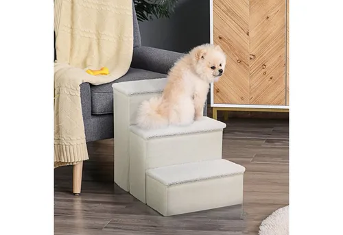 PawHut Faltbare Haustiertreppe für Hunde und Katzen - Treppen & Stufen für Hunde – Ideal für kleine und ältere Haustiere, erleichtert das Erreichen von Höhen mit Stauraum für Tierbedarf.