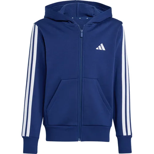 adidas Unisex Kinder Essentials Full Zip Hoodie, Dark Blue/White, 11-12 Years - Funktionsjacken mit regulärem Schnitt, aus 55% Baumwolle und recyceltem Polyester, ausgestattet mit praktischen Kängurutaschen für optimalen Komfort.