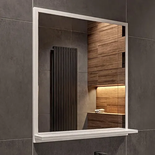 Badspiegel mit Ablage Weiß - H:70 x B: 60 cm - Bathroom Mirror - Moderner Badezimmer Spiegel Rechteckig - Wandspiegel mit Regal