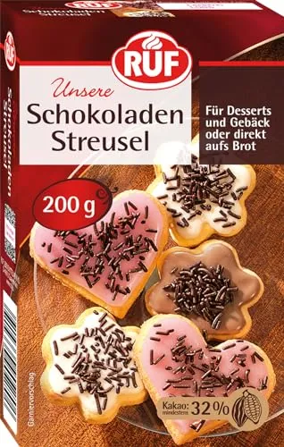 RUF Schokoladen-Streusel, glutenfreier Schoko-Dekor für Plätzchen, Kuchen & mehr, 200g