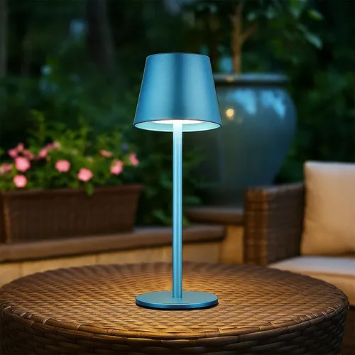 Außenlampe Tischleuchte Flaschenaufsatz LED Akku USB CCT blau opal Touchdimmer