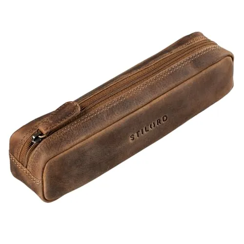 STILORD Preston Etui aus Leder Federmäppchen Vintage Vintage Lederetui Stifterolle Retro Schlamperrolle Damen Herren Faulenzer Echtleder Farbe:mittel - braun