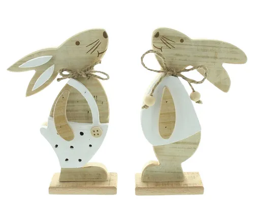 Recycelte Holz Dekofigur Osterhase 24 cm - Dekorative Holzfigur für eine fröhliche Osteratmosphäre. Ideal für jeden Raum, freistehend und in bunten Farben gestaltet. Perfekt als fröhlicher Blickfang!