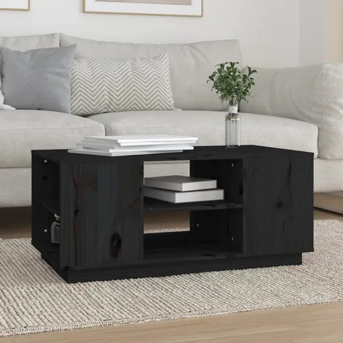 The Living Store Couchtisch Schwarz 90x49x40,5 cm aus Kiefernholz