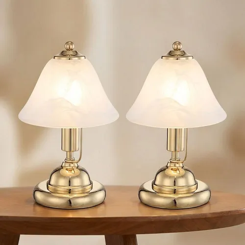 Tischlampe Gold Touch LED 2x - Elegante Leselampe für jedes Zimmer - Stilvolle Tischlampe im Antik-Stil aus Glas und Messing, ideal für Wohnzimmer, Arbeitszimmer und mehr. Mit praktischem Touchschalter und energiesparender LED-Technik.