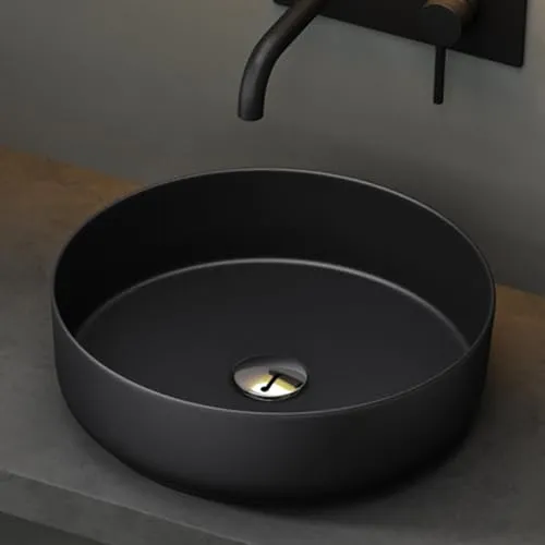Mai & Mai Waschbecken Aufsatzwaschbecken Brüssel203 - Rundes Aufsatzwaschbecken aus matt schwarzer Keramik mit Nano-Beschichtung, 40x40x13 cm, einfache Montage und alle genormten Ablaufgarnituren passend. Ideal für modernes Badezimmerdesign.