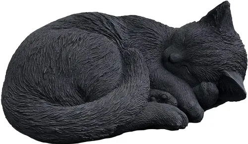 Stone and Style Gartenfigur schwarze Katze schlafend in schwarz von Stone and Style