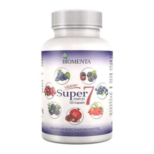 BIOMENTA Super 7 – 120 vegane Multifrucht Superfruit Kapseln – Superfood Mix hochdosiert mit Obst aus: OPC, Cranberry, Goji, Aronia, Granatapfel, Acai & Heidelbeeren - Premiumqualität