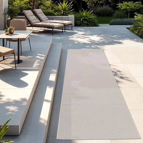 TT Home Teppich Für Outdoor Wetterfest Küchenteppich Balkon Terrasse Unifarbenes Design Modern, Farbe: Elfenbein, Größe:80x150 cm