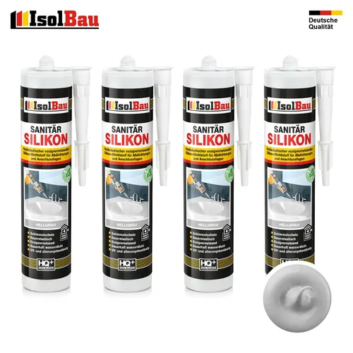 Sanitär Silikon Hellgrau 4 x 300 ml Küche Abdichten Dusche Dichtstoff Kleben