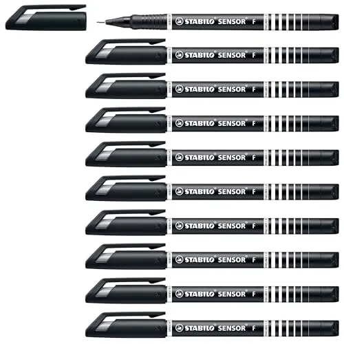 STABILO - Fineliner mit gefederter Spitze - SENSOR F - fein - 10er Pack - schwarz