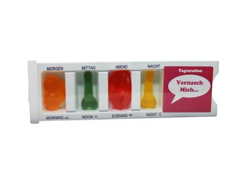 Fruchtgummi Bären & Co. Süßigkeit, Tablettenbox Vernasch Mich gefüllt mit Fruchtgummi Scherzartikel 25g