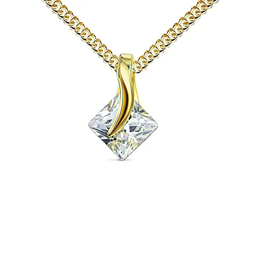 Goldkette Anhänger 585 Gold 14 Karat mit Zirkonia Stein in edlem Design für Damen Mit Halskette - Kettenlänge 50 cm.