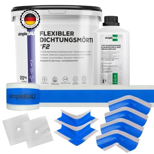 simpleBAU Dichtungsmasse F2 20kg - Flexibel und Wasserdicht - Wasserabdichtungen: Hochelastischer Dichtungsmörtel für dauerhaften Schutz vor Feuchtigkeit, ideal für Terrassen, Bäder und mehr. Umweltfreundlich und einfach anzuwenden.