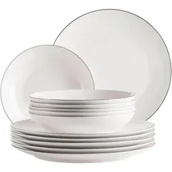 MÄSER Serie Felise - Elegantes Speiseservice für 6 Personen - Tafelservice aus robustem Porzellan mit elegantem Design und schwarzem Rand. Ideal für besondere Anlässe und den täglichen Gebrauch, spülmaschinen- und mikrowellengeeignet.