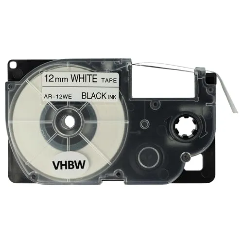 vhbw Kassette Patronen Schriftband 12mm kompatibel mit Casio KL-130, KL-200, KL-2000, KL-200E, KL-7200, KL-7400, KL-G2, KL-HD1 Ersatz für Casio XR-12WE1, XR-12WE.