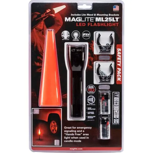 Maglite ML25 LED Sicherheitslampe schwarz - Taschenlampe mit leistungsstarker LED-Technologie, fokussierbarem Lichtstrahl und Kerzenmodus. Robustes, spritzwassergeschütztes Aluminiumgehäuse für den professionellen Einsatz.