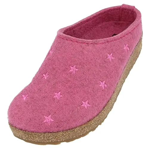 HAFLINGER Grizzly Stelline Filzpantoffeln für Damen und Herren mit Gummisohle Sterne Rosa (Bonbon 206) - Hausschuhe aus wärmendem Wollfilz, atmungsaktiv und rutschfest mit thermoplastischer Gummisohle für optimalen Komfort an kalten Tagen.