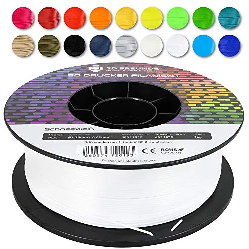 3D FREUNDE Filament aus PLA 1,75 mm 1kg Rolle für 3D Drucker oder Stift - Schneeweiß