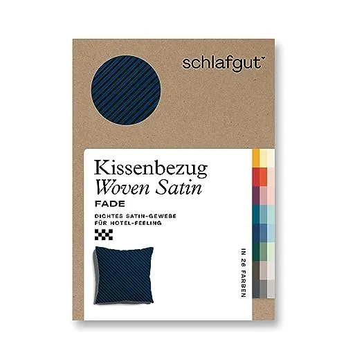Schlafgut Kopfkissenbezug Woven Satin Fade - Kissenbezug 80x80 cm aus hochwertigem Woven Satin mit elegantem Farbverlauf in Schwarz und Dunkelblau. Oeko-Tex® zertifiziert, bügelleicht und bügelfrei für pflegeleichte Wohntextilien.