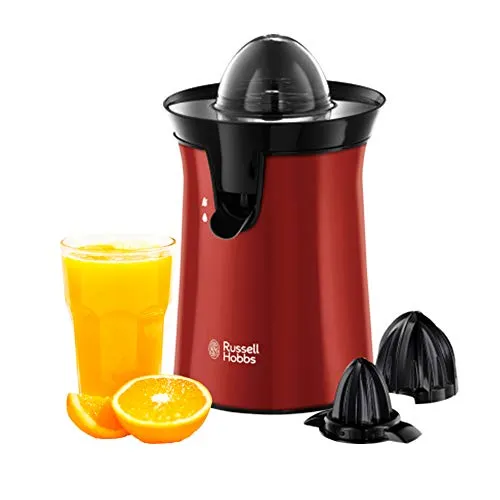 Russell Hobbs Colours Plus+ Red Citrus Press 26010-56 - Citrus Press mit 60 Watt, 2 austauschbaren Kegeln für alle Obstsorten, ideal für frischen Saft ohne Tropfen auf der Arbeitsfläche.