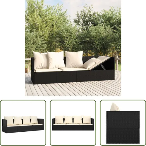 Outdoor-Loungebett Schwarz aus Poly Rattan mit Kissen