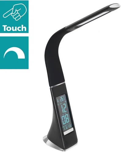 EGLO LED Tischlampe Cognoli – Dimmbare Touch-Tischleuchte mit Info-Display und Wecker - Tischlampe in Schwarz mit Touch-Funktion und Info-Display für Temperatur, Datum und Uhrzeit. Ideal für Büro und Home Office, dimmbar in 3 Stufen für perfektes Licht.