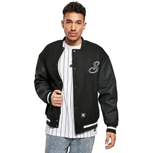 STARTER BLACK LABEL Herren Starter Script College Jacket Black, M - Funktionsjacken mit sportlichem Design, Rippstrickbündchen für einen lässigen Look – perfekt für Freizeit und Casual-Outfits.