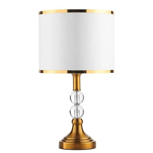 HvKvHvY Kristall Goldene Tischlampe, E27 Vintage Lampenschirm FüR Tischlampe mit weißem, moderne Nachttischlampe mit Metallsockel, Schreibtischlampe für Wohnzimmer,Büro, Schlafzimmer, Tischdekoration