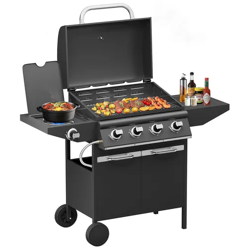 15KW Gasgrill 4+1 Brenner BBQ Grillwagen mit Seitenkocher