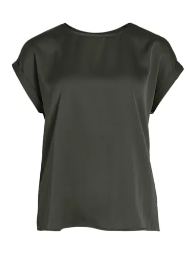 Vila Female Oberteil mit kurzen Ärmeln VIELLETTE - Stylisches kurzärmliges Oberteil in Satin-Optik, ideal für lässige Anlässe. Leichter Stoff sorgt für angenehmen Tragekomfort. Material: 100% Recycelter Polyester vorne, 95% Viskose, 5% Elasthan hinten.