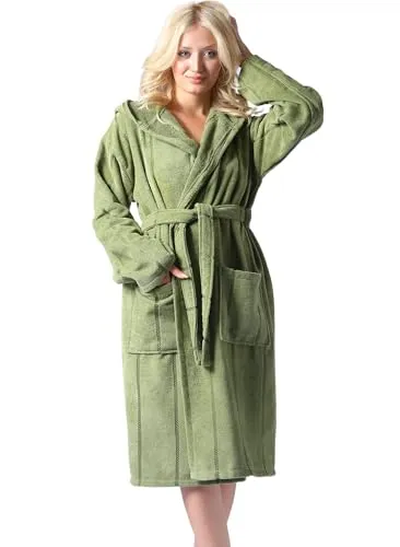MAIAS art home® Bademantel mit Kapuze – 100 % Baumwolle Frottee – Damen & Herren – S bis XXL – 360g/m (DE/NL/SE/PL, Alphanumerisch, XXL, Regular, Regular, Grün)