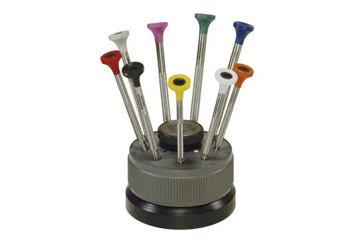 Bergeon Schraubendreher-Sortiment, 9 Stück mit drehbarem Kopf - Präzisions-Schraubendreher-Set für Uhren und feine Mechanik, aus Edelstahl und POM, ideal für präzise Reparaturen.