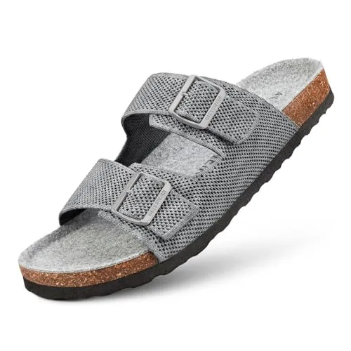 GIESSWEIN Merino Slides Men - Ergonomische Pantolette mit Korkfußbett - Clogs & Pantoletten für Herren - Komfortable Sandale mit stufenlos verstellbaren Riemen aus Ajour-Strickstoff und antibakterieller Merino Decksohle für ein angenehmes Fußklima.
