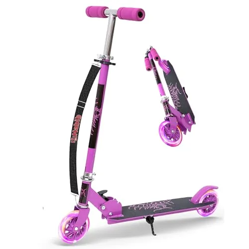 Habib Gruppe Kinderroller – Mitwachsender Tretroller & Scooter mit LED Rädern, Klappbar, 4 Stufen Höhenverstellbar für Kinder 3-10 Jahre, Jungen & Mädchen - Lila